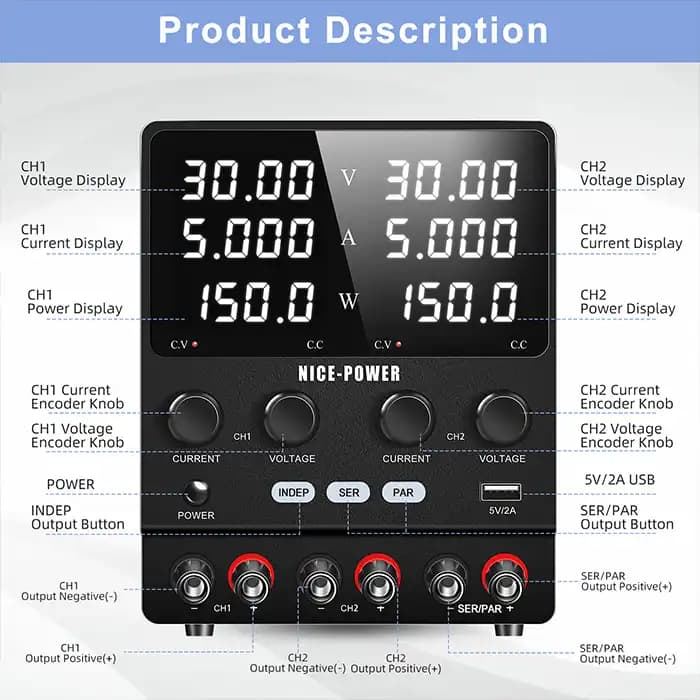 منبع تغذیه 2 کاناله 30V 5A نایس پاور SPS305-2KD — تصویر ۴