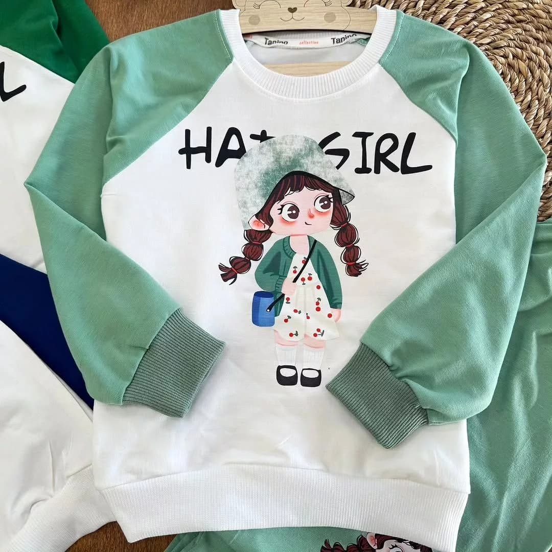 بلوز شلوار دختر کوچولوی کلاهدار hat girl سایز ۴۵ تا ۵۰ کد ۵۴۰۹ — تصویر ۳