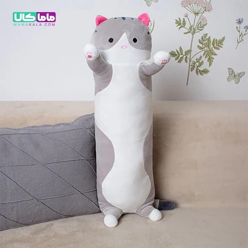 عروسک بالشتی سایز بزرگ مدل گربه طوسی 90 سانتیمتر — تصویر ۳