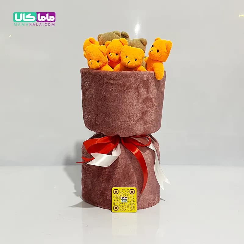 بوکت دسته گل قهوه ای عروسک خرس تدی کد 12 — تصویر ۲