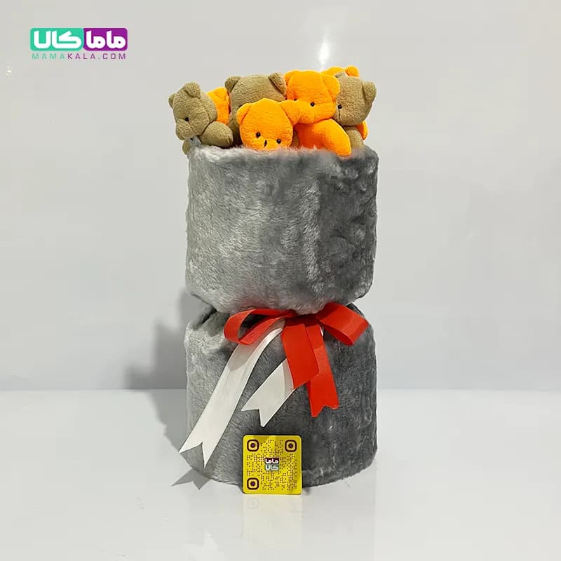 بوکت دسته گل طوسی عروسک خرس تدی کد 07 — تصویر ۲