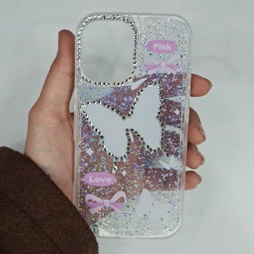 گارد Iphone 16 طرح شفاف نگین دار و شاین دار پروانه ای آیفون 16 نرمال قاب و کاور — تصویر ۲