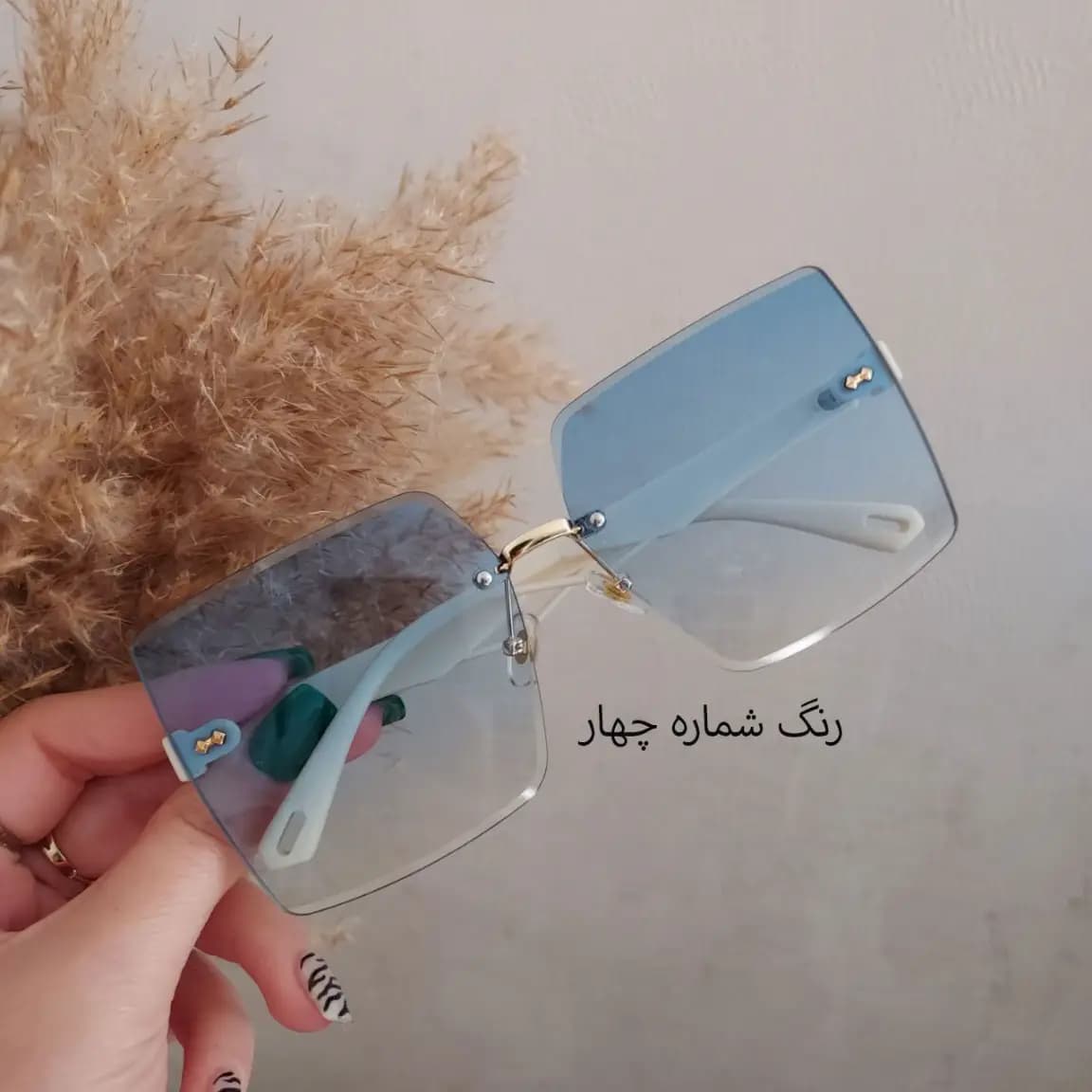 عینک آفتابی زنانه طرح جدید فریم لس مربعی | عینک آفتابی فشن لاکچری با UV400 و کیف زیپدار — تصویر ۵