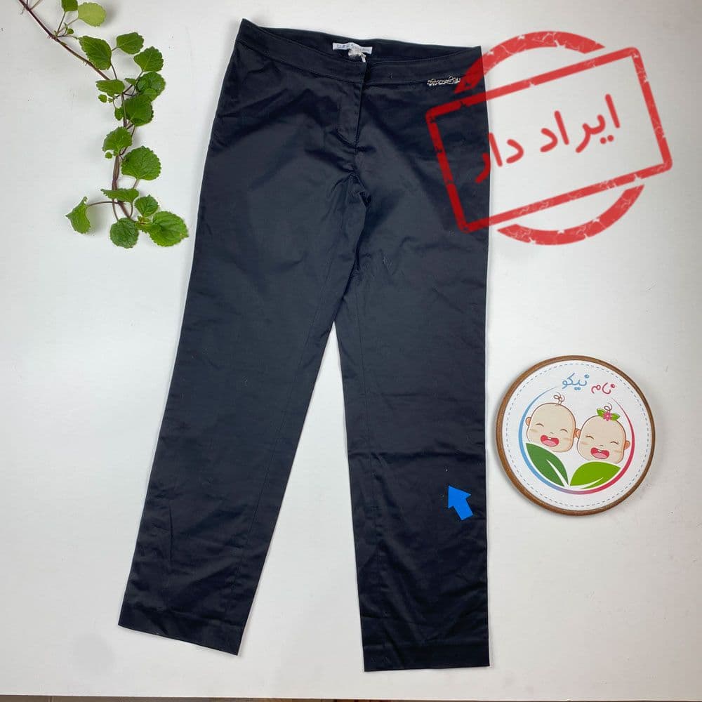 ایراد دار _ شلوار طرح کمردکمه ای ساده مشکی رنگ – 10 تا 12 سال