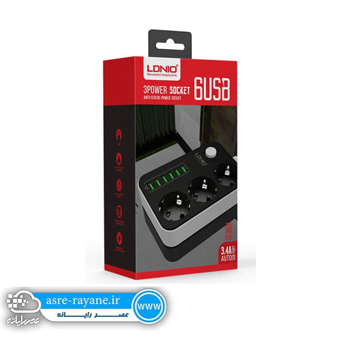 سه راهی برق و شارژر LDNIO SE3631 + ۶Port USB — تصویر ۳