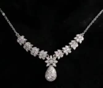 نیم ست زنانه گردنبند و گوشواره جواهری نگین کاری طرح آویز قطره ای ضد حساسیت رنگ ثابت کد amp