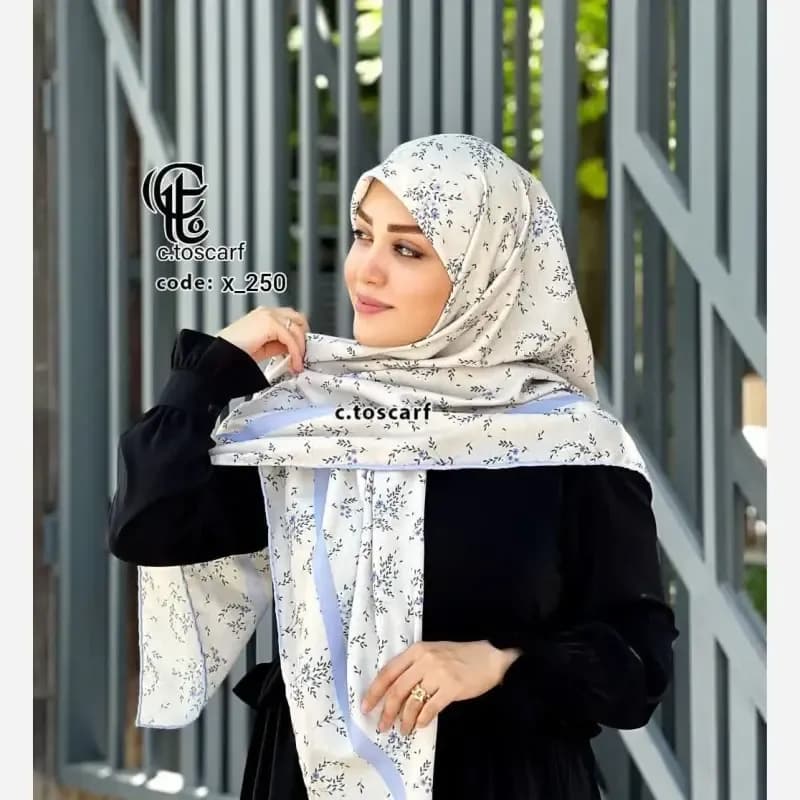 روسری نخ کاستوم طرح گندم قواره بزرگ 140 سانتیمتر زمینه کرم — تصویر ۶