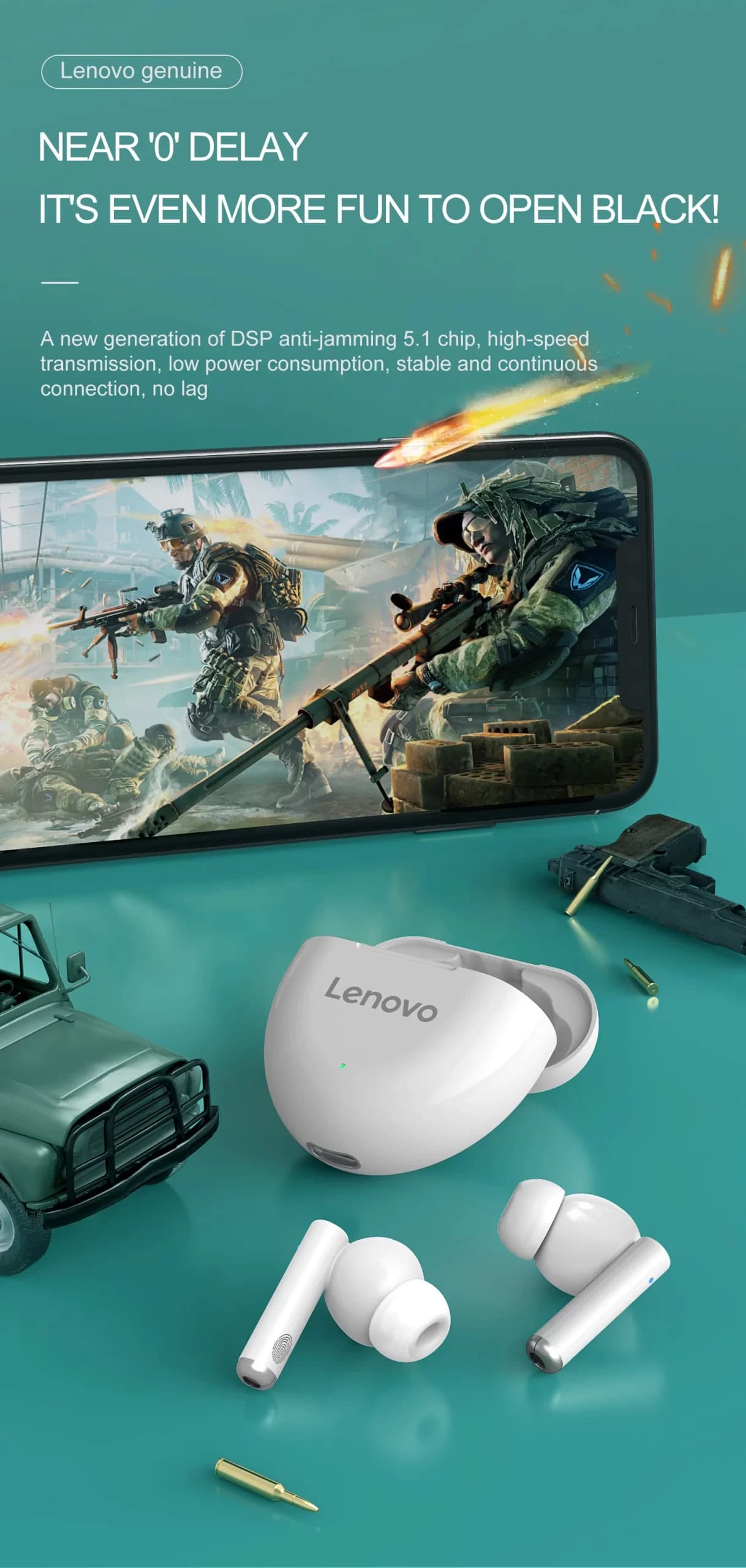 ایرباد بلوتوث لنوو Lenovo HT06 TWS Earphones — تصویر ۸