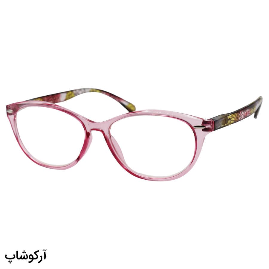 عینک مطالعه نمره +2.75 نزدیک بین با فریم صورتی، (به همراه قاب و دستمال)، مدل 3209
