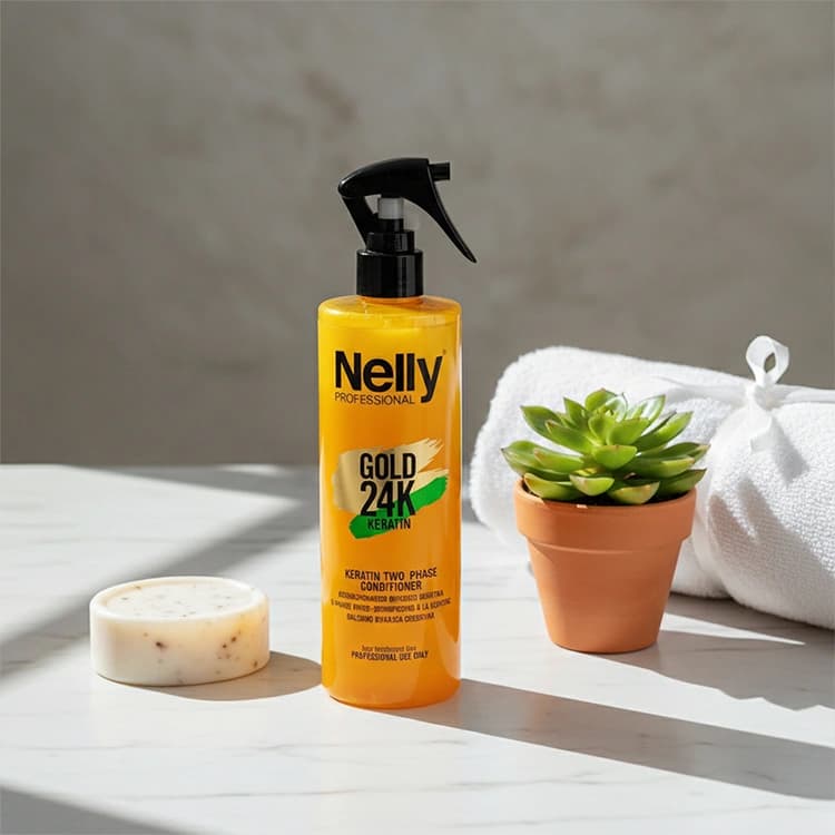اسپری مو Nelly مدل Gold 24K Keratin 2 Phase حجم 400 میلی لیتر — تصویر ۴