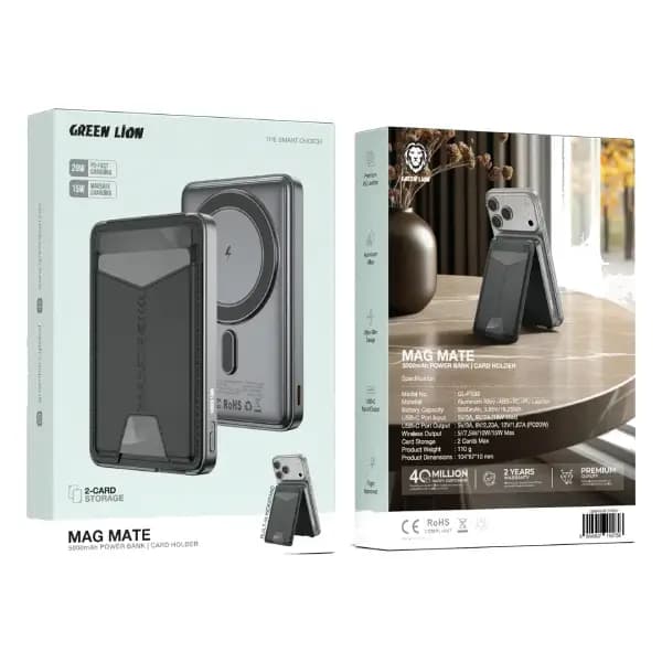 پاوربانک 5000 هزار مگ سیف گرین لاین مدل Green Lion Mag Mate 5000mAh Power Bank with Card Holder — تصویر ۴
