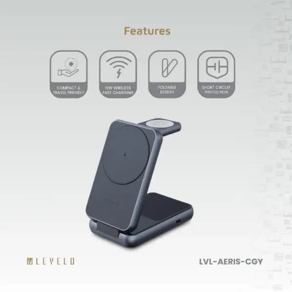شارژر بیسیم تاشو ۳ در ۱ لولو مدل Levelo Aeris 3-In-1 Foldable Wireless Charger — تصویر ۷