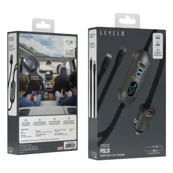 شارژر فندکی فست شارژ خودرو لولو مدل Levelo Polix 84W Fast Car Charger — تصویر ۵