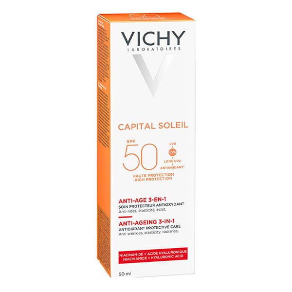 ضدآفتاب ویشی اصل مدل anti-age 3-en-1 حاوی هیالورونیک اسید و نیاسینامید با spf 50 حجم 50 میل — تصویر ۲