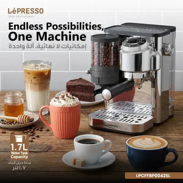 دستگاه اسپرسو ساز ۲۰ بار ایتالیایی مجهز به آسیاب قهوه و نازل بخار لپرسو مدل Lepresso IlBurrone 20 Bar Italian Pump Coffee — تصویر ۵