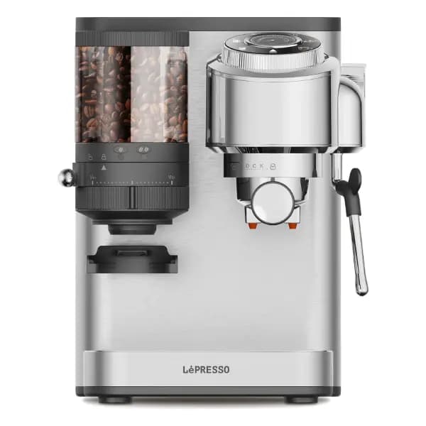 دستگاه اسپرسو ساز ۲۰ بار ایتالیایی مجهز به آسیاب قهوه و نازل بخار لپرسو مدل Lepresso IlBurrone 20 Bar Italian Pump Coffee — تصویر ۲
