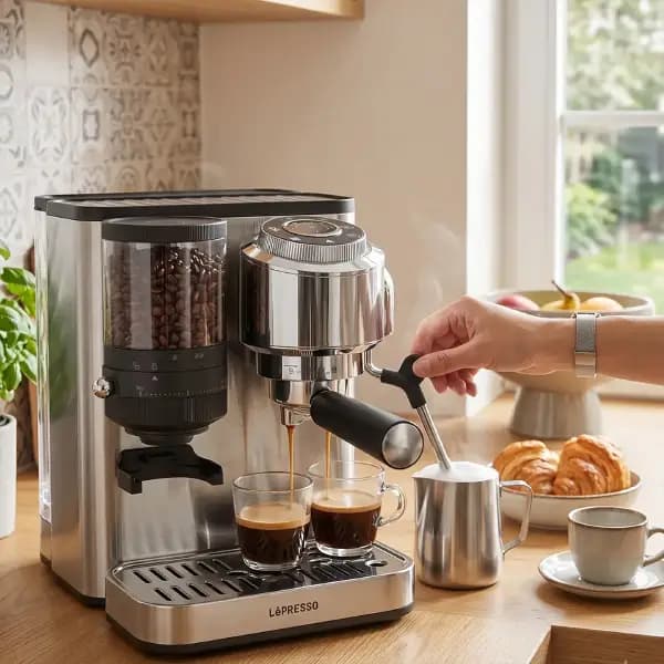 دستگاه اسپرسو ساز ۲۰ بار ایتالیایی مجهز به آسیاب قهوه و نازل بخار لپرسو مدل Lepresso IlBurrone 20 Bar Italian Pump Coffee — تصویر ۷
