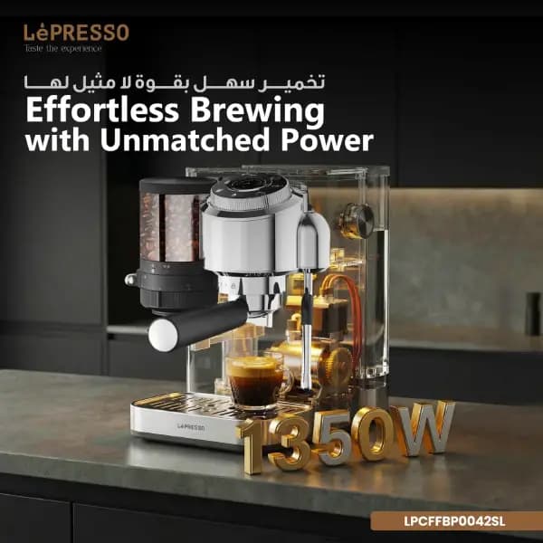دستگاه اسپرسو ساز ۲۰ بار ایتالیایی مجهز به آسیاب قهوه و نازل بخار لپرسو مدل Lepresso IlBurrone 20 Bar Italian Pump Coffee — تصویر ۳