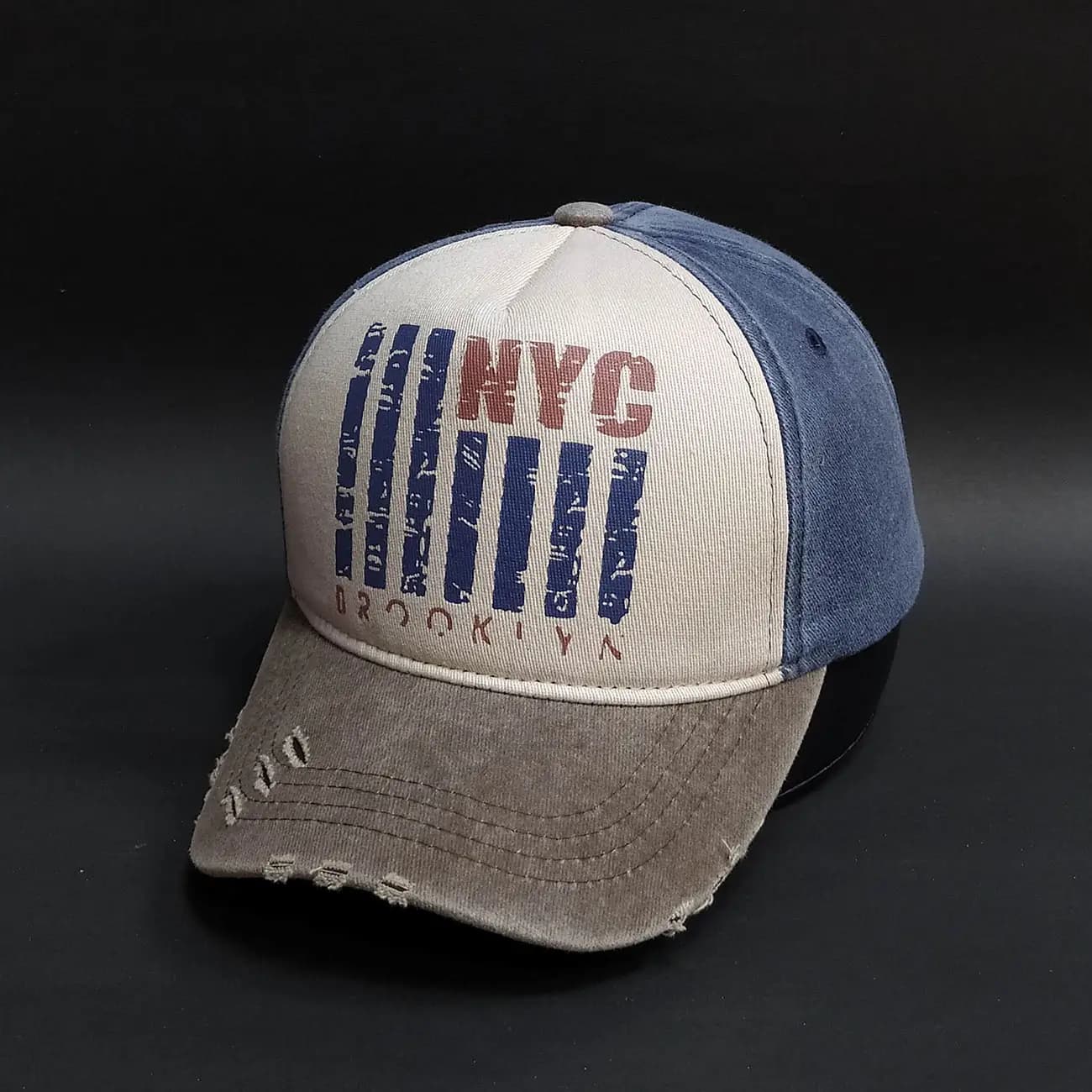 کلاه بیسبالی تاج دار کتان سنگشور زاپ دار NYC | کلاه وینتیج بروکلین با استایل خیابانی نیویورک — تصویر ۷