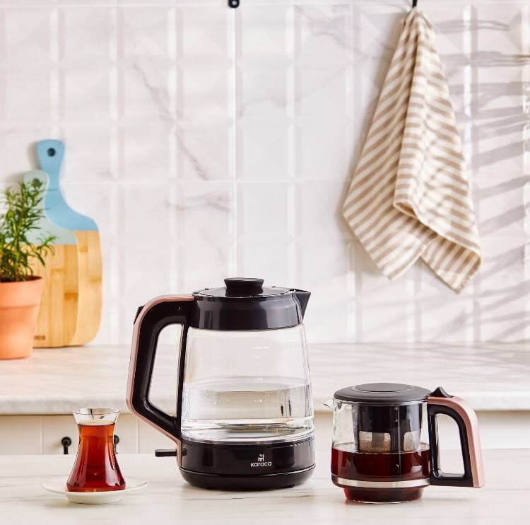 چاییساز برقی کاراجا مدل Glass Tea XL دسته رزگلد — تصویر ۳