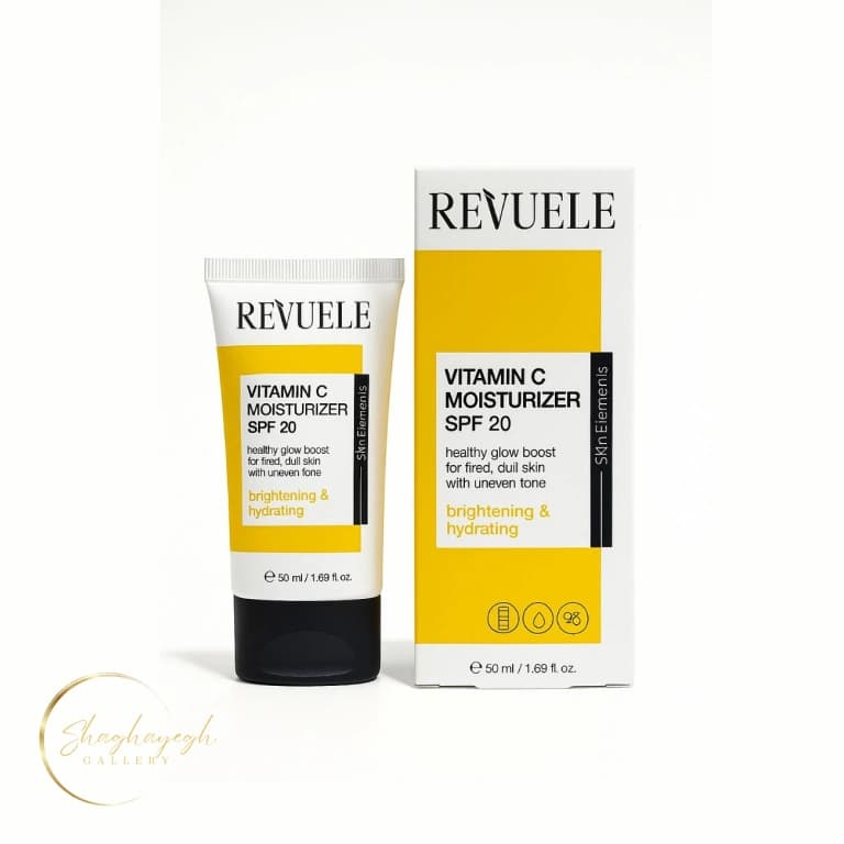کرم مرطوبکننده ویتامین C با SPF20 روشنکننده و آبرسان Revuele حجم ۵۰ میل