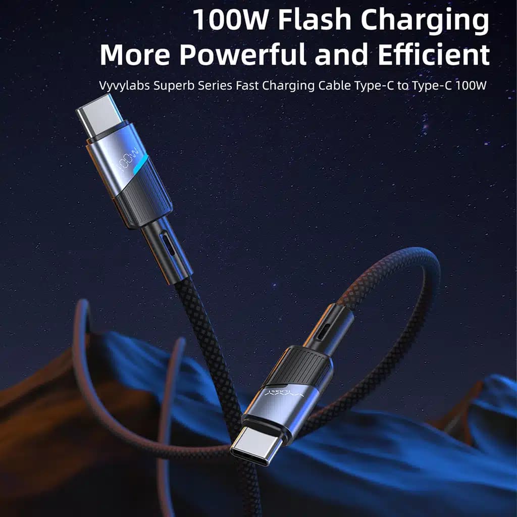 کابل شارژ سریع ۱۰۰ واتی ویوی لبز Vyvylabs VCJLCC101 Cable Superb C TO C 100W 2M — تصویر ۶