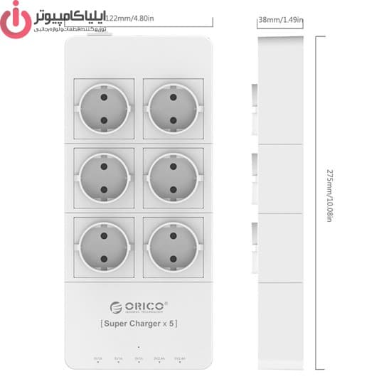 رابط برق 6 کانال اوریکو با کابل 1.5 متر مدل ORICO HPC-6A5U-V1