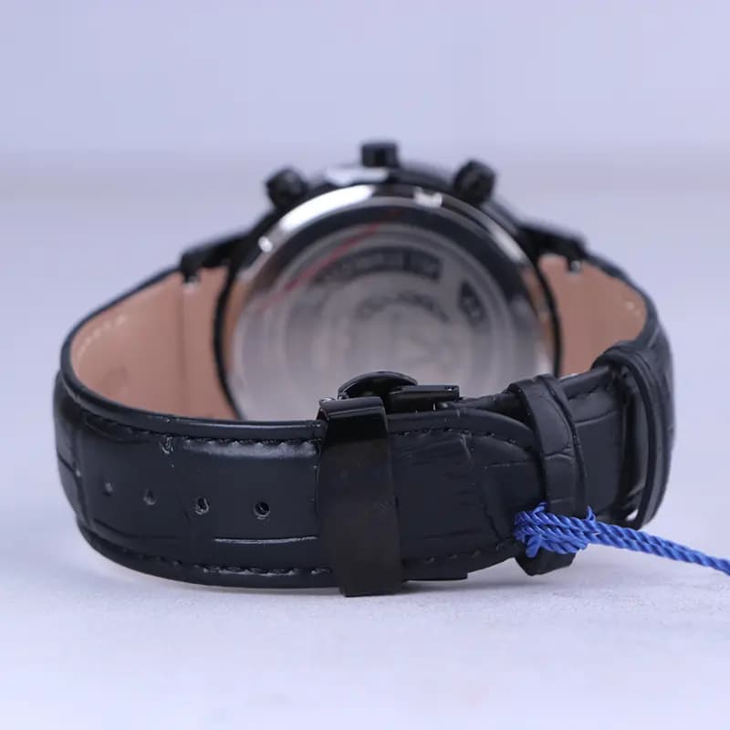ساعت عقربه ای رومانسون مردانه بند چرم تمام مشکی G 2070/3 — تصویر ۳