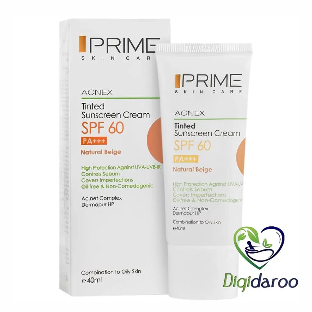 کرم ضد آفتاب SPF60 فاقد چربی پرایم ۴۰ میلی لیتری (بژ طبیعی)