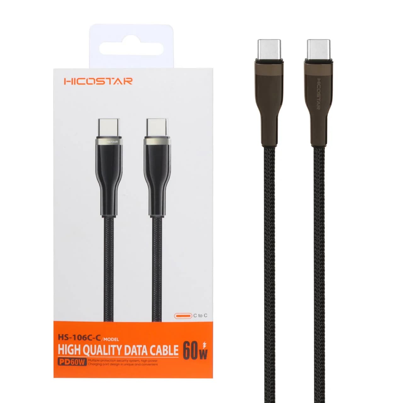 کابل شارژ PD و فست Hicostar Type-C to Type-C مدل HS-106C-C 60W – مشکی