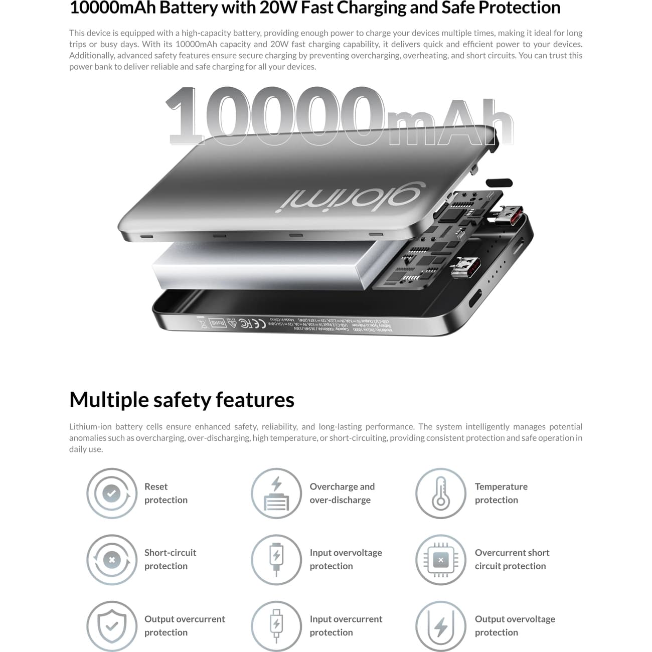 پاور بانک 10000 شیائومی Xiaomi Glorimi اصل مدل FitCore توان 20 وات — تصویر ۳