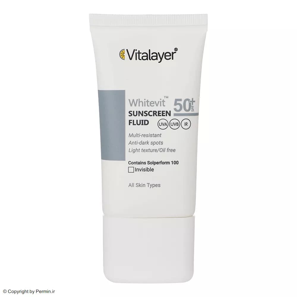 فلوئید ضدآفتاب بیرنگ ویتالیر SPF50 مدل Whitevit مناسب تیره و لک دار، حجم 50 میلیلیتر — تصویر ۳