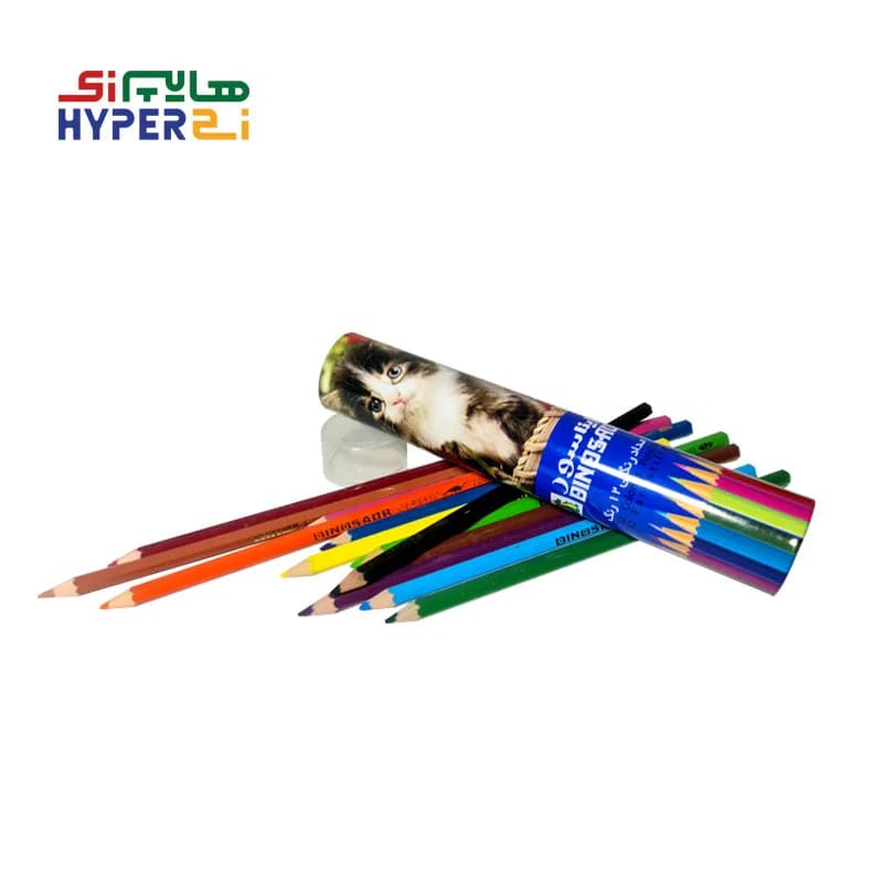 مداد رنگی 12 رنگ دایناسور جعبه فلزی استوانه ای طرح گربه — تصویر ۲