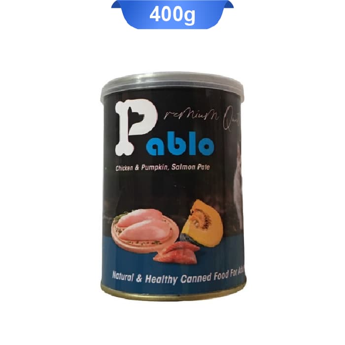 کنسرو گربه بالغ پابلو طعم مرغ و سالمون و کدو تنبل وزن 400 گرم