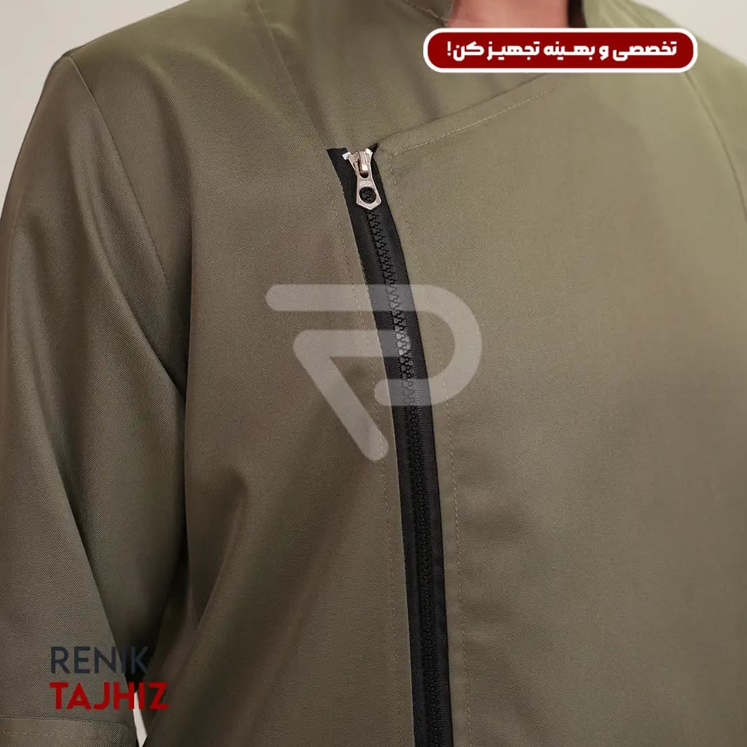 روپوش (کت سر آشپز) زیپ دار سبز CHEF’S COAT — تصویر ۳