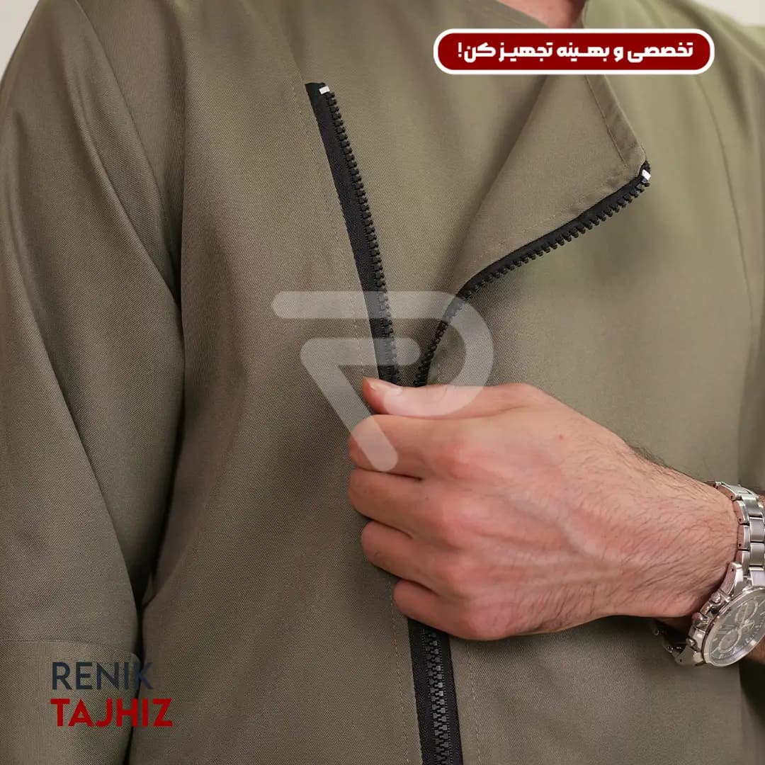 روپوش (کت سر آشپز) زیپ دار سبز CHEF’S COAT — تصویر ۴