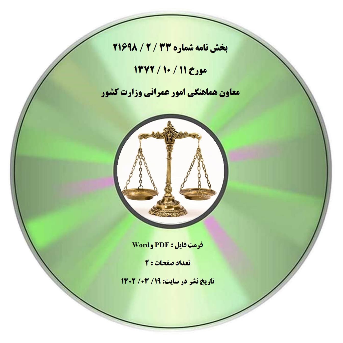 بخش نامه شماره 33 / 2 / 21698 مورخ 11 / 10 / 1372 معاون هماهنگی امور عمرانی وزارت کشور