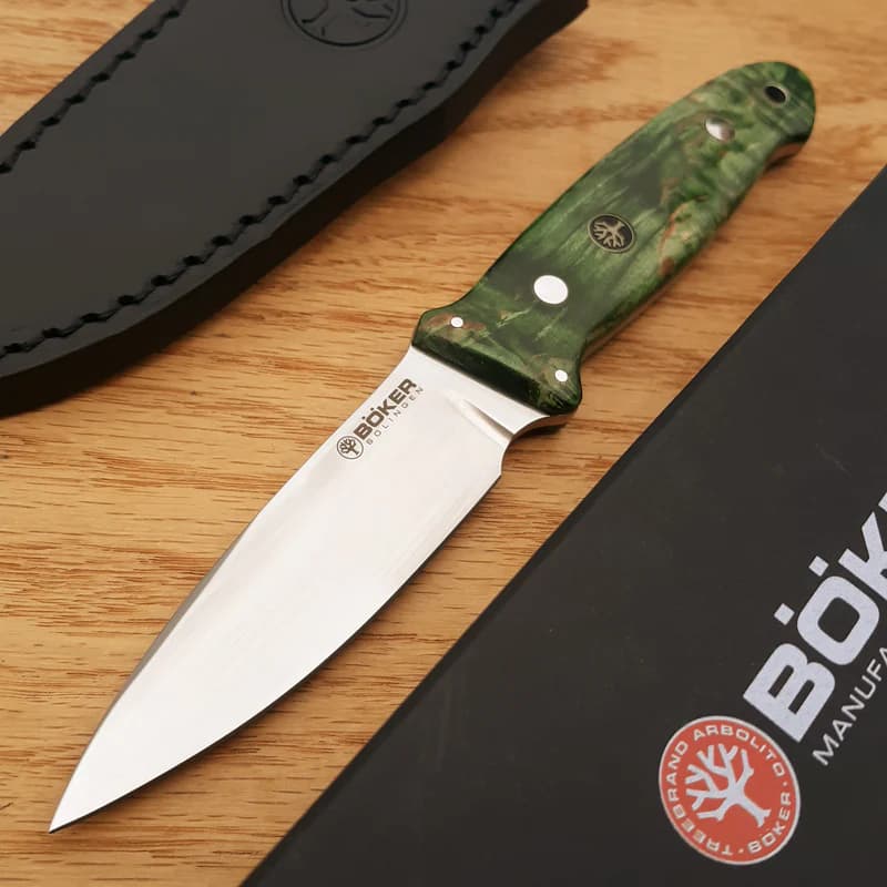 کارد بوکر زولینگن کارلی برچ Böker Manufaktur Solingen Cub Curly Birch Green — تصویر ۲