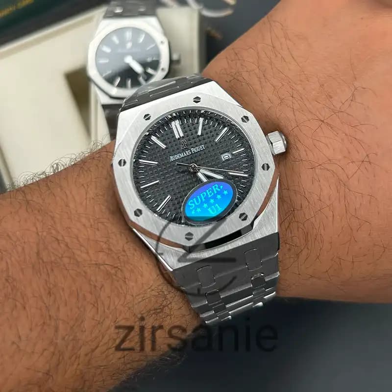 ساعت مچی اودمار پیگه سیلور صفحه مشکی (تک و ست) Audemars Piguet Royal Oak Watch Silver Black Screen — تصویر ۶