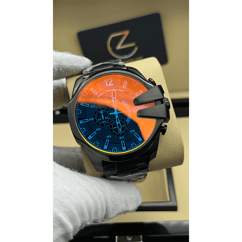 ساعت مچی مردانه دیزل شاخدار (مگا شیف) مشکی صفحه رفلکس آبی و قرمز Diesel Mega Chief Black Blue & Red Reflex — تصویر ۶