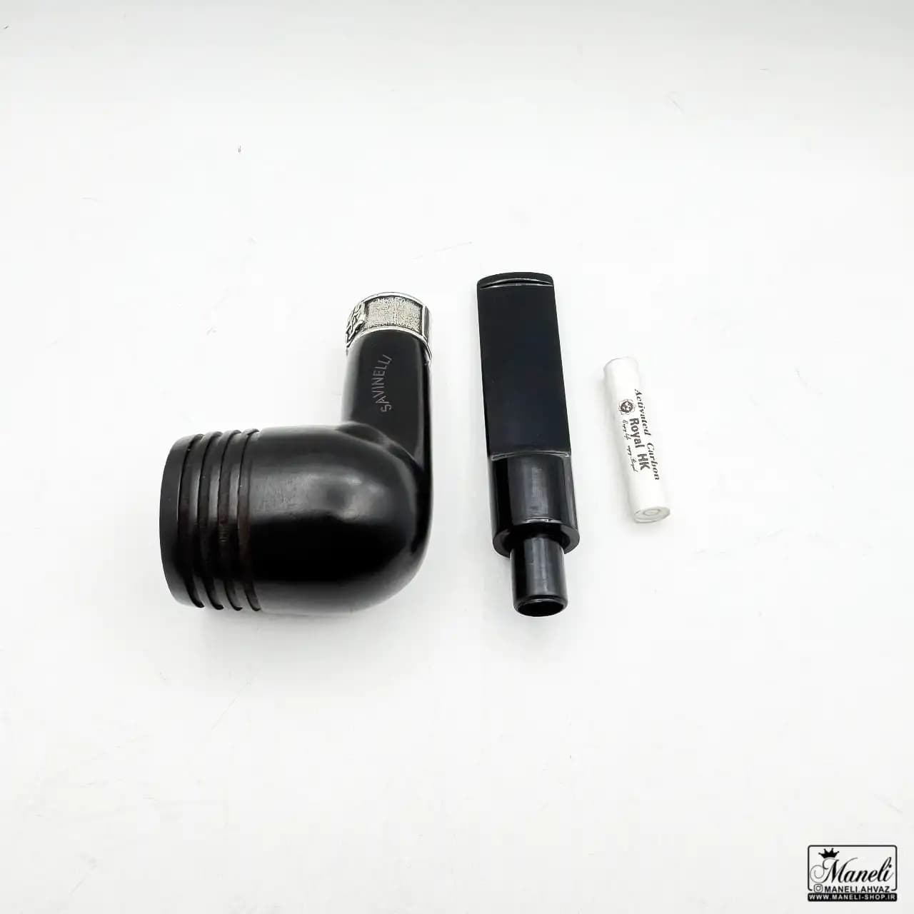 پیپ چوبی savinelli مشکی با حلقه طرح دار 14030904 — تصویر ۴