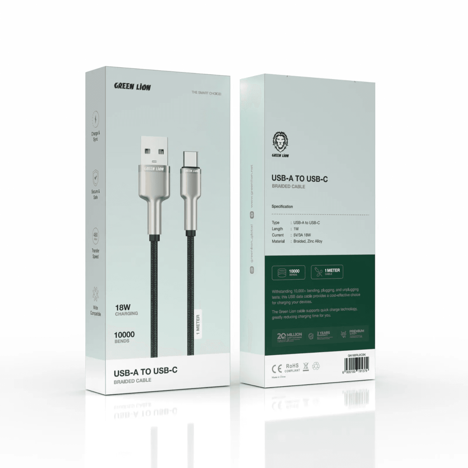 کابل گرینلاین braided 18W USB-A به Type-C — تصویر ۲