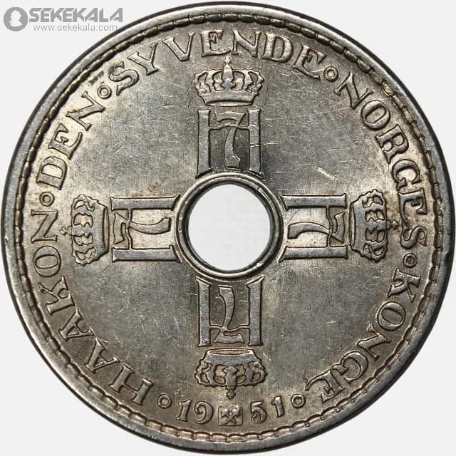 سکه 1 کرون نروژ 1951 (هاکان پنجم)(AU) — تصویر ۲