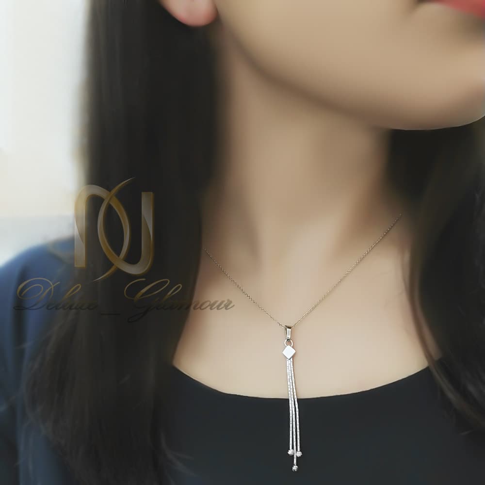 گردنبند نقره زنانه رشته ای گوی دار طرح طلا سفید ne-n89 — تصویر ۳