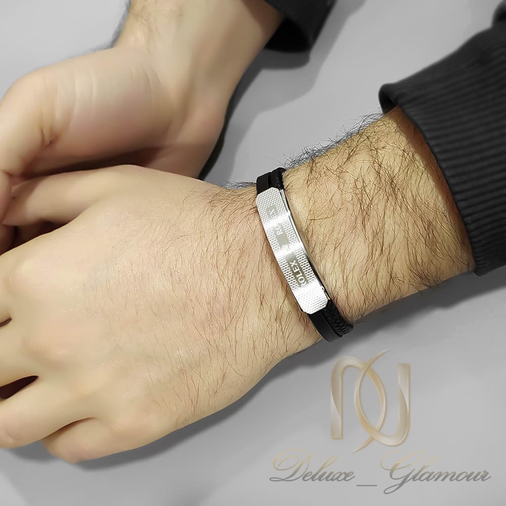 دستبند اسپرت مردانه رولکس چرم و استیل رویه نقره ای br-n199 — تصویر ۳