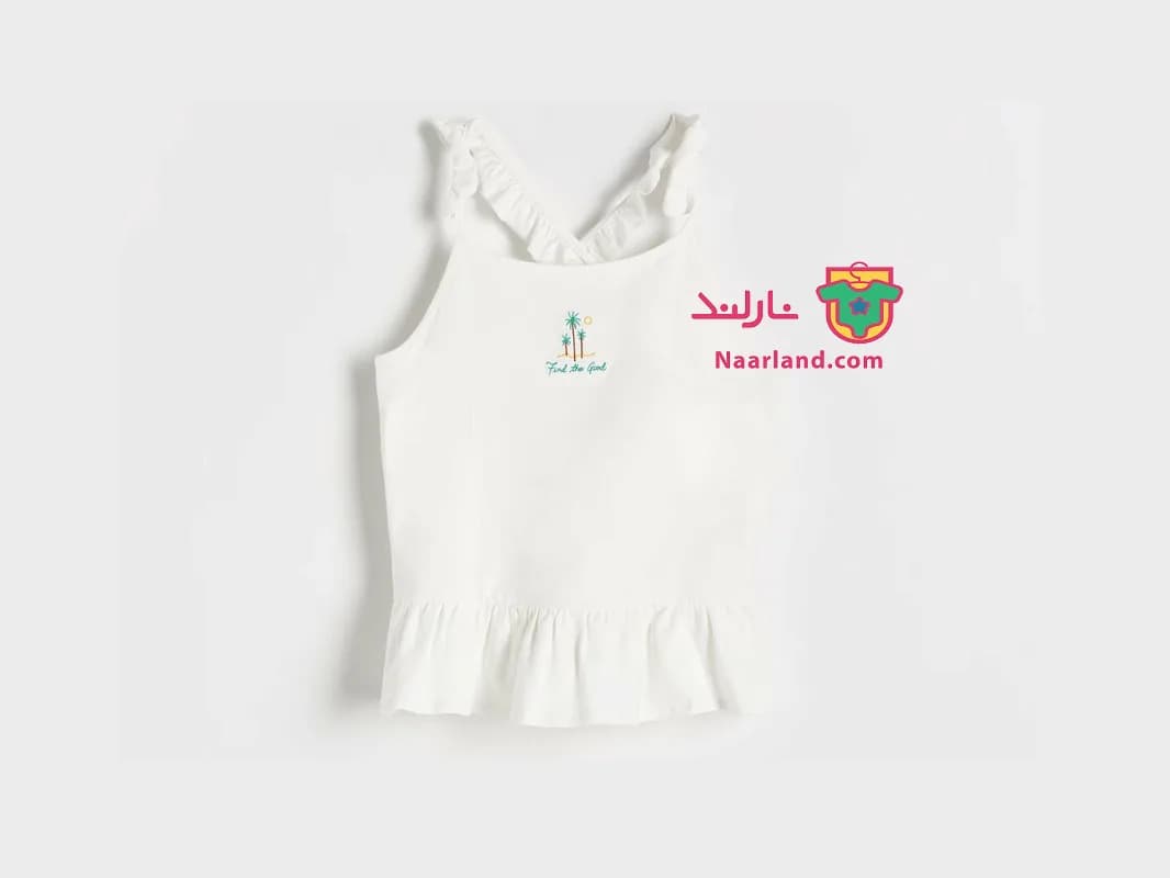 تاپ مجلسی دخترانه برند Reserved سفید طرح نخل