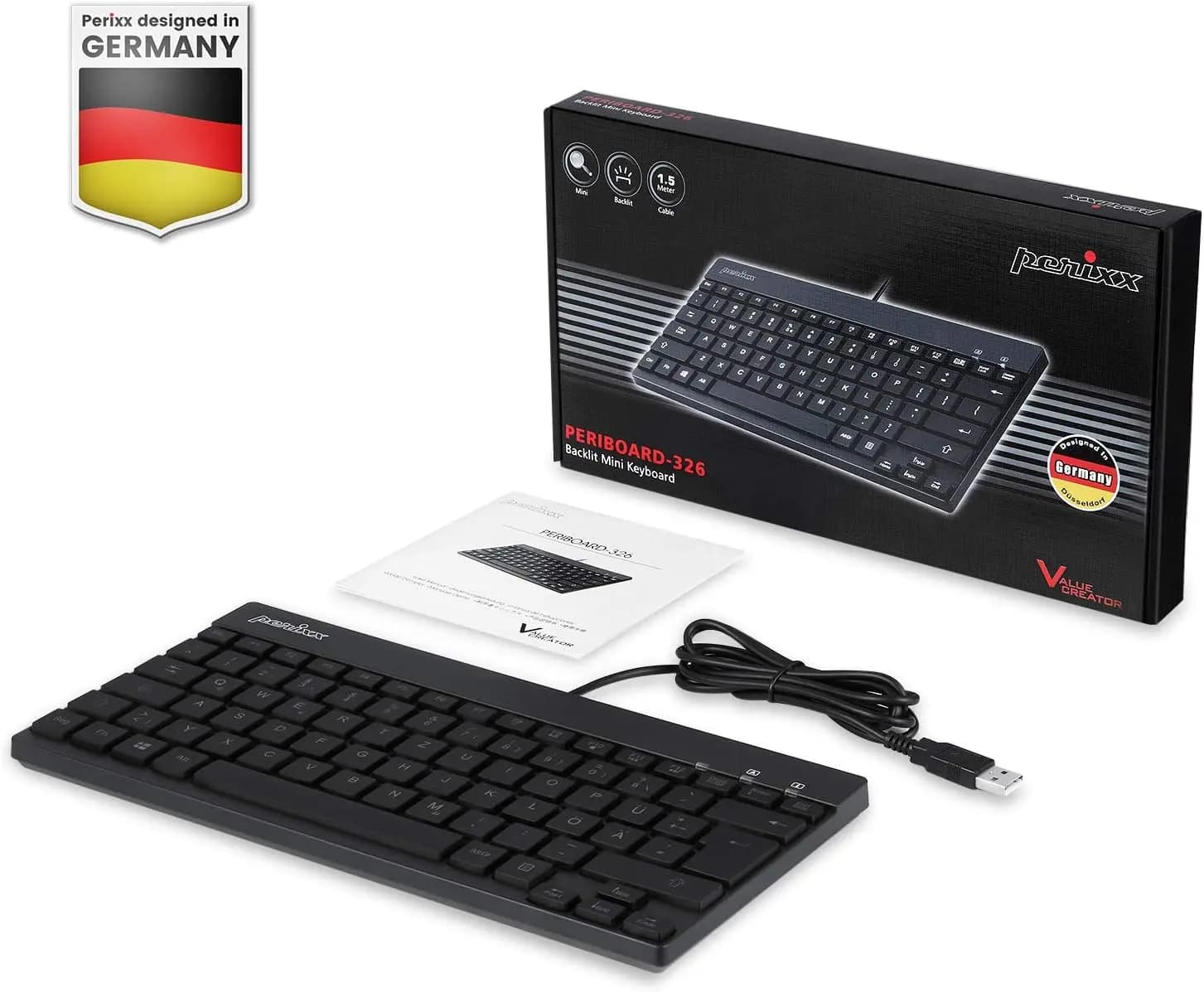 کیبورد (صفحهکلید) سیم دار محصول کشور آلمان USB با نور پسزمینه مدل PERIBOARD-326 برند Perixx — تصویر ۲