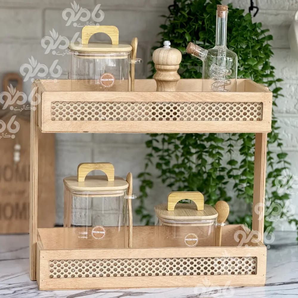 استند چوبی 2طبقه حصیری 32*17*39