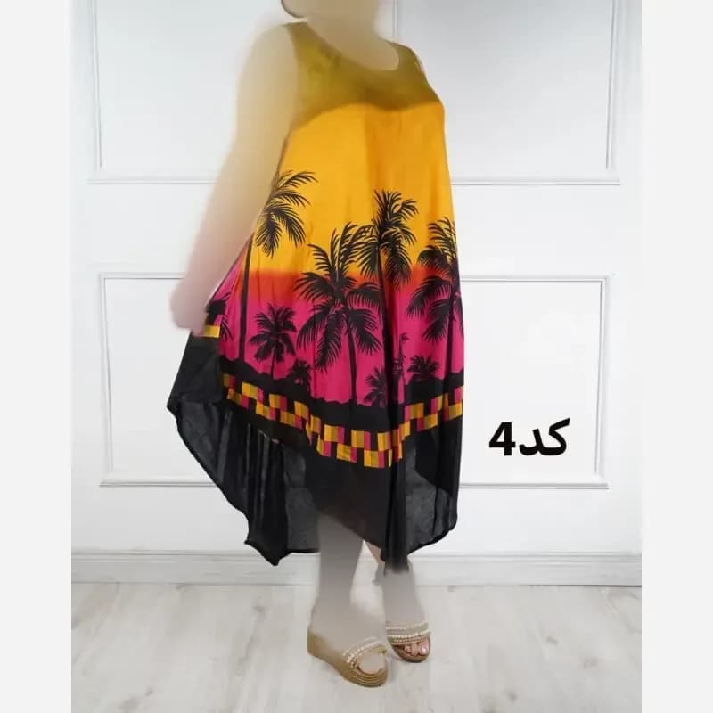 سارافون نخی هندی لطیف و سبک فری سایز مناسب تابستان زنانه — تصویر ۴