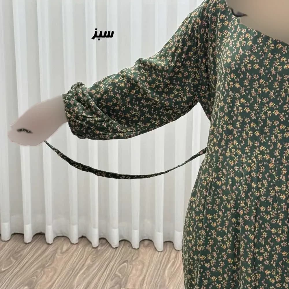 پیراهن ساحلی زنانه نخی گلریز فری سایز مناسب تا سایز 46 با کمربند — تصویر ۳